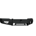 The 2018-2020 Ford F-150 Vaquero Front Non-Winch Bumper features a textured black finish, rugged design with angular ends, two side light cutouts, a 2-in receiver, and the Ranch Hand logo in white on the front.