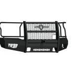 The 2018-2020 Ford F-150 Vaquero Front Non-Winch Bumper Full Guard features textured black, heavy-duty steel with a mesh center, solid lower protection, side headlight guards, 2-in receiver, and tow hook openings—built for rugged off-road use.
