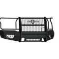 The 2018-2020 Ford F-150 Vaquero Front Non-Winch Bumper Full Guard in texture black provides front-end protection with a rugged look, featuring mesh center, bars, headlight protectors, and mounting brackets.