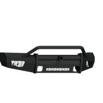 The 2018-2020 Ford F-150 Vaquero Front Non-Winch Bumper features a textured black finish, pre-runner guard, angular design, 2-in receiver, light cutouts, and rugged mounting points—ideal for off-road trucks or SUVs.