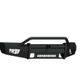 The 2018-2020 Ford F-150 Vaquero Front Non-Winch Bumper features a textured black finish, pre-runner guard, angular design, 2-in receiver, light cutouts, and rugged mounting points—ideal for off-road trucks or SUVs.