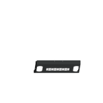 A textured black 2018-2020 Ford F-150 Vaquero front non-winch plate rests on a white surface, viewed from the front, with two small rectangular openings on each side and Vaquero labeled in silver at the center.