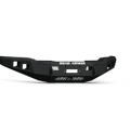 The 2018-2020 Ford F-150 Stealth Front Winch Bumper in texture black features angular edges, cutouts, and bold ROAD ARMOR text on the front center. Built for durability, its designed to fit Warn M12000 or Smittybilt XRC winches on your truck.