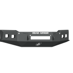 The 2019-2021 Chevy 1500 Stealth Front Non-Winch Bumper in texture black features angular steel construction, ROAD ARMOR branding above a rectangular slot, two square light openings per side, and a circular logo below the slot on a transparent background.