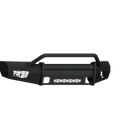 The 2018-2020 Ford F-150 Vaquero Front Non-Winch Bumper Pre-Runner Guard features a textured black finish, angular edges, a tubular grille guard, cutout detailing, and mesh accents for a rugged truck look.