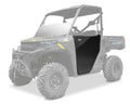 A Polaris Ranger 1000 / 1000 XP Half Door (2019+) in black is shown as the clear focal point on a side-by-side utility vehicle with the remaining faded in gray, featuring large off-road tires and an open cab.