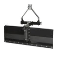 The Garden Tractor Cat-0 3 Point Rear Blade by Impact Implements is a black metal attachment with a wide, flat blade, angled support arms, and a triangular frame for connecting to a tractor’s three-point hitch system via a central pivot.