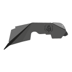 A sleek, matte black 2007-2018 Jeep JK Stealth Front Fender Liner Body Armor in raw stainless steel with an angular, geometric design and a flame-in-shield logo offers modern, minimalist style.