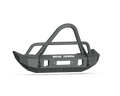 The 2018+ Jeep JL Rubicon Stealth Front Winch Bumper Stinger Guard Mid Width in texture black features angular edges, a central grille guard loop, side bars, multiple mounting slots, and ROAD ARMOR cutout. Isolated on a white background.