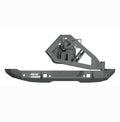 A texture black 2018+ Jeep JL Rubicon Stealth Rear Tire Carrier Assembly (bumper not included) with angular cutouts and “ROAD ARMOR” branding in white. Designed for off-road use, it offers robust construction and accessory mounting points. Plain white bac