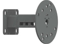 The 2007+ Jeep JL Rubicon Stealth Rear Tire Carrier 8.5 Extended Wheel Mount in texture black features a metal, rectangular base and large circular plate with multiple holes for secure mounting and attachment.