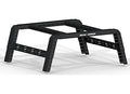 The 2015-2020 Ford F-150 Treck Adjustable Bed Rack System fits 5 1/2 to 6 ft full-size truck beds. In texture black, it features a rectangular top, four angled perforated legs for accessories, and supports cargo or gear. 500Brs-Brktkit is included.