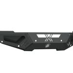 A textured black 2016-2018 Ram 2500 Spartan Front Bumper by Road Armor, featuring angular design, geometric cutouts, reinforced corners, central star logo, sharp edges, vent slits, and accessory mounting points; shown on a white background.
