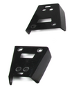 Two black, angular metal brackets—Polaris Ranger 1000 / 1000 Xp / Crew Plastic Rear A Arm Guards—are shown on a white background with multiple holes and cutouts, and flanges at right angles for mounting or structural support.