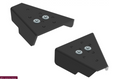 Two black, triangular Plastic Front & Rear A-Arm Guards for CFMoto CForce 500/550/600/625/800 with angled edges and pre-drilled holes are shown against a plain white background, highlighting their geometric shape and matte finish.