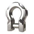 The Shackle Identity Aluminum Shackles - Gunmetal features a matte silver, U-shaped design with geometric grip grooves, a removable cylindrical pin, and a small hexagonal logo embossed on the lower left side.