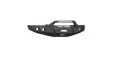 A Texture Black 2019+ Ram 1500 Stealth Front Winch Bumper (Sheet Metal Pre-Runner Guard) with cutouts, angular lines, reinforced corners, and accessory mounts. Compatible with Warn Zeon 10S & Smittybilt XRC. Isolated on white background.