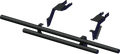 3D rendering of the Kfi Utv Rear Bumper for Polaris Ranger 1000: four black metal brackets with mounting holes and angled arms, and two parallel cylindrical rods, shown separately as components for assembly or support.