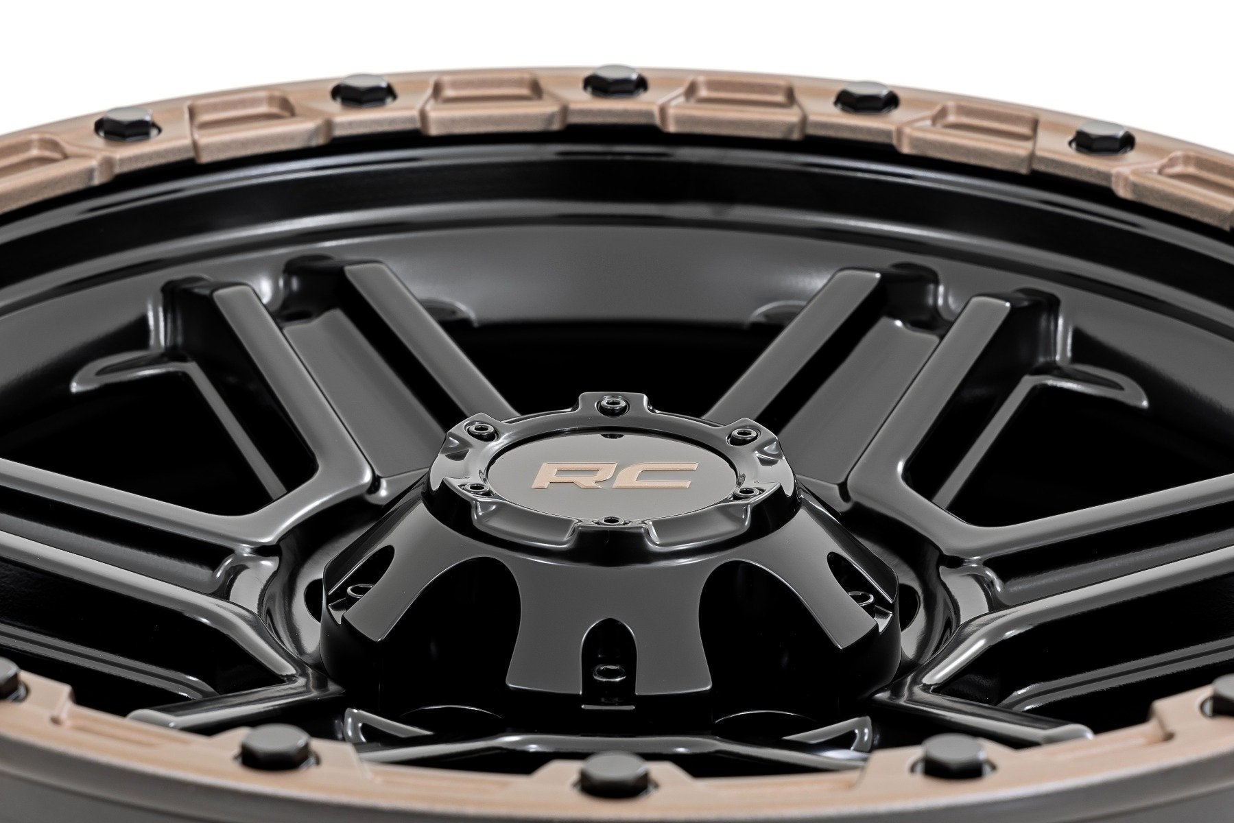 Rough Country 79 Series Wheel | One-Piece | Semi Gloss Black w/Bronze Ring | 18x9 | 6x5.5 |-12mm