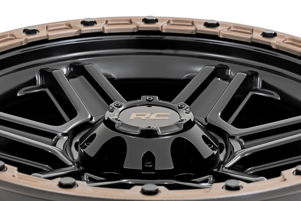 Rough Country 79 Series Wheel | One-Piece | Semi Gloss Black w/Bronze Ring | 15x8 | 5x5.5 | -19mm