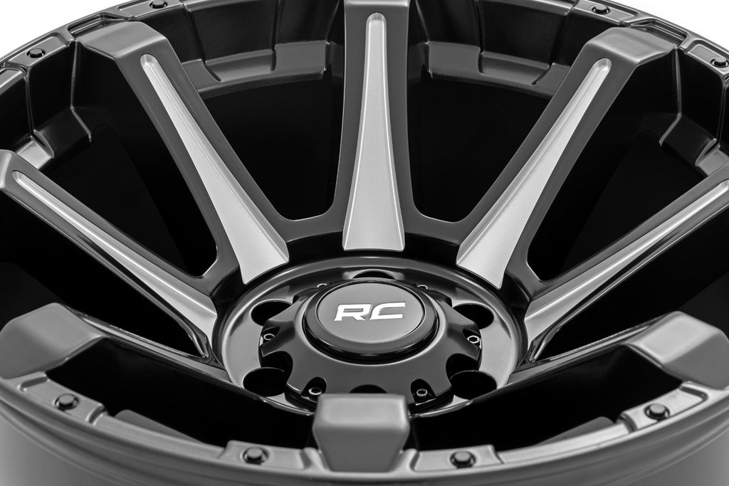 Rough Country 81 Series Wheel | One-Piece | Semi Gloss Black w/machined spokes | 20x9 | 5x150 | +18m