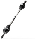 The Assault Industries MAS-223 Phoenix Axle for Can-Am Maverick X3 is a metal drive shaft with black rubber boots on both ends, visible splines, and a center label, shown diagonally against a white background.