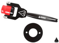 The Assault Industries F-22 Belt Replacement Tool for Can-Am X3 is a black metal tool with a handle labeled ASSAULT and red roller, plus a matching flat circular plate, both featuring a white triangular logo.