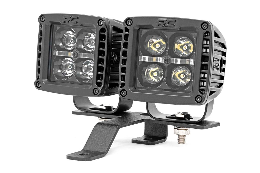 Rough Country Jeep Quad LED Light Pod Kit  - Black Series w/ Amber DRL (18-22 JL / 20-22 Gladiator)