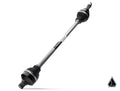 The Assault Industries MAS-223 Phoenix Axle for Polaris RZR Pro XP is shown against a white background, featuring cylindrical design, black CV joints with rubber boots, a visible product label on the shaft, and a geometric logo in the bottom right corner.