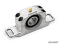 A close-up of a metallic Polaris General Heavy-Duty Carrier Bearing with a central bearing, four bolt holes, top grease fitting, side mounting flanges, and an engraved “SuperATV” logo. The logo also appears in the bottom right corner.