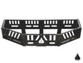 The Assault Industries Recon Rack for Can Am Maverick X3 features angular black metal construction with geometric cutouts and reinforcement bars. A triangular logo is centered on the front, set against a plain white background with a small black logo bott
