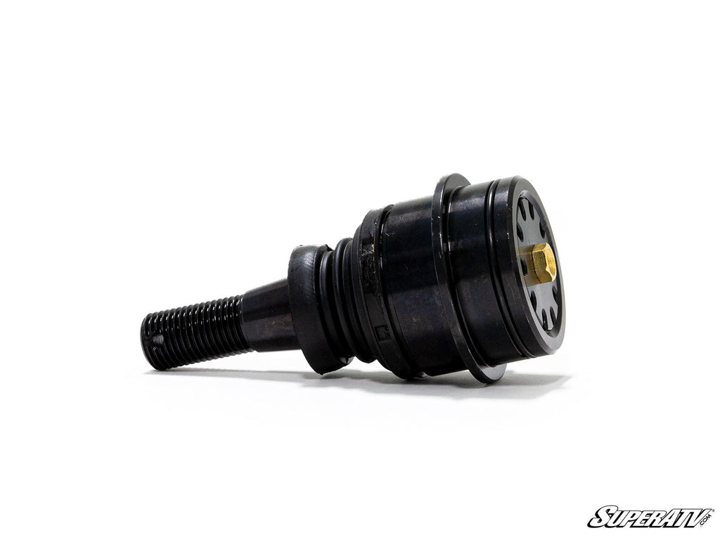 A Honda Talon 1000X Ball Joint made of black metal with a threaded shaft and round housing rests on a white background. The stylized SuperATV logo is visible in the lower right corner.