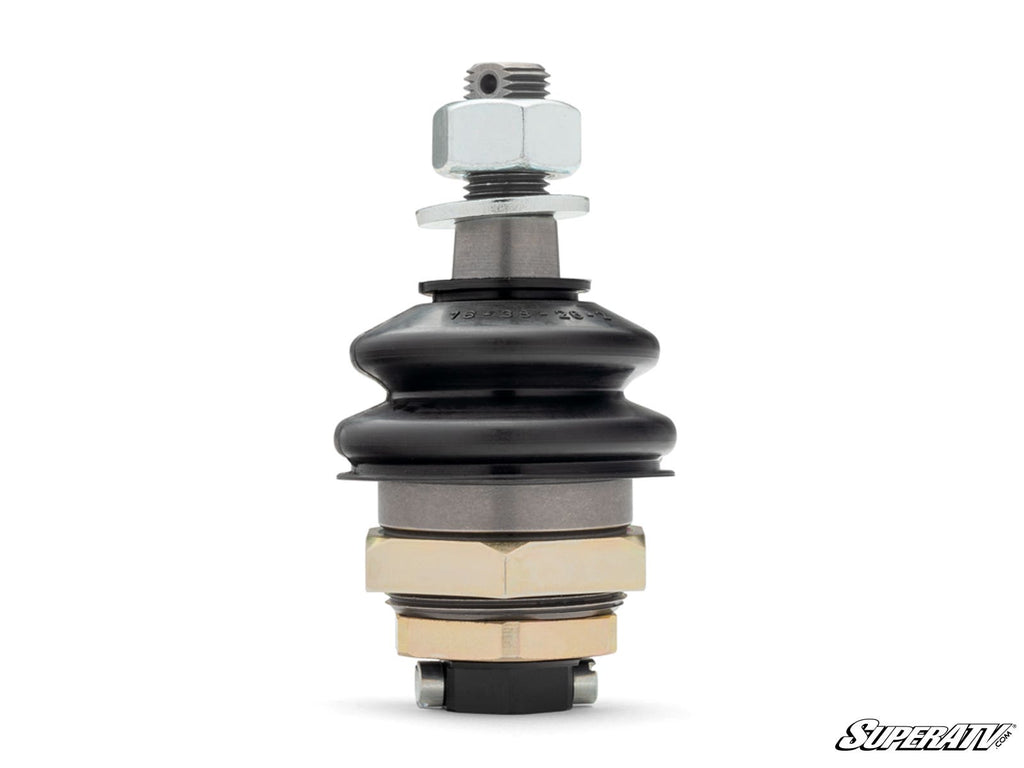 A close-up of the Honda Talon 1000 Keller Ball Joint shows multiple metal hex nuts, a black dust boot, and a threaded end. The ball joint is vertically oriented against a white background with the SuperATV logo in the bottom right corner.