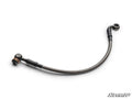 The 7.5 mm x 12 Extended Steel-Braided Brake Line features black end connectors—one straight, one angled—against a white background, with the SuperATV logo in the lower right corner.