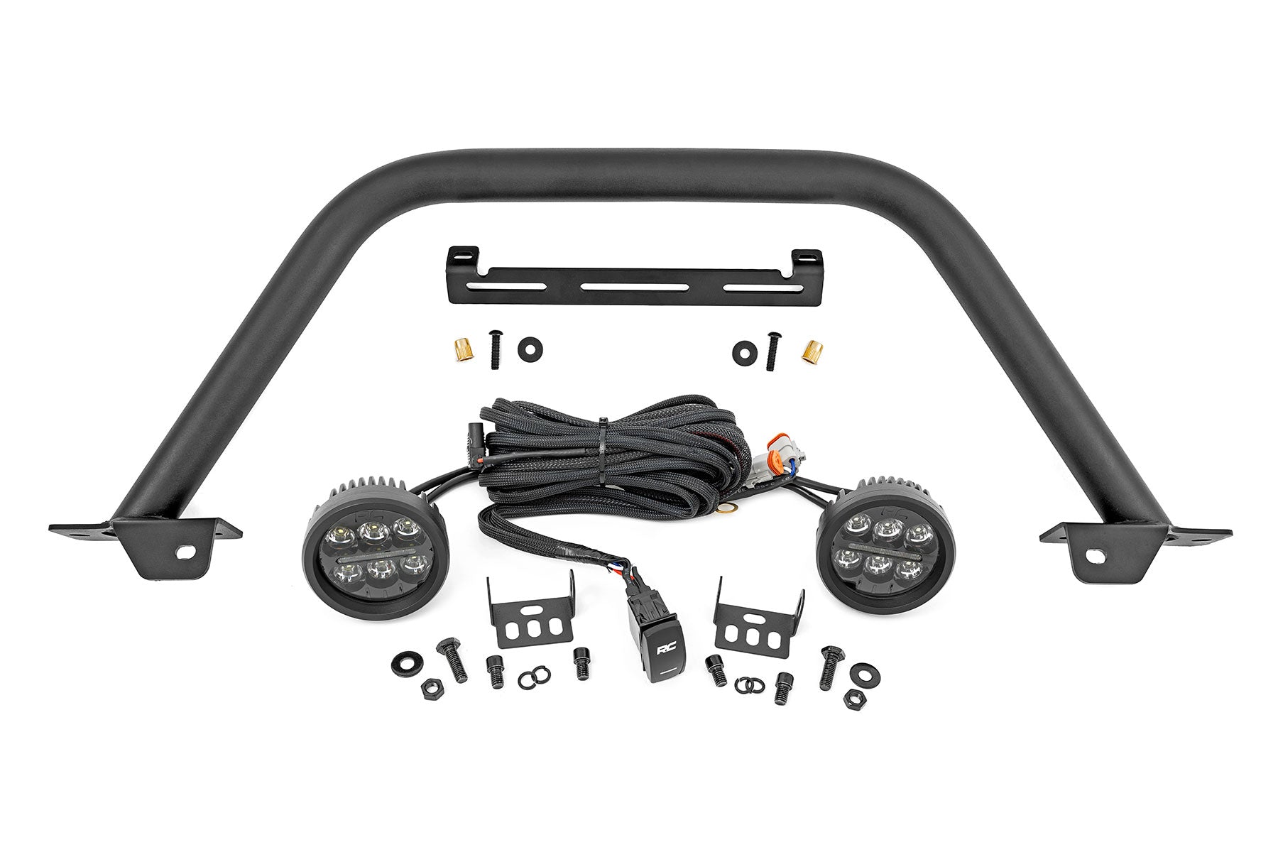 Rough Country Safari Bar | 3.5" Round LED (Pair) | Black | Amber DRL | OE Modular Steel | Ford Bronco 4WD (21-23)