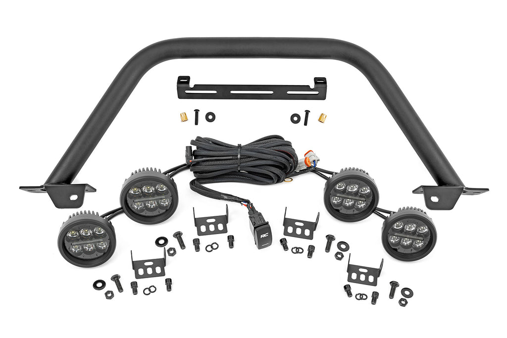 Rough Country Safari Bar | 3.5" Round LED (Quad) | Black | Amber DRL | OE Modular Steel | Ford Bronco 4WD (21-23)