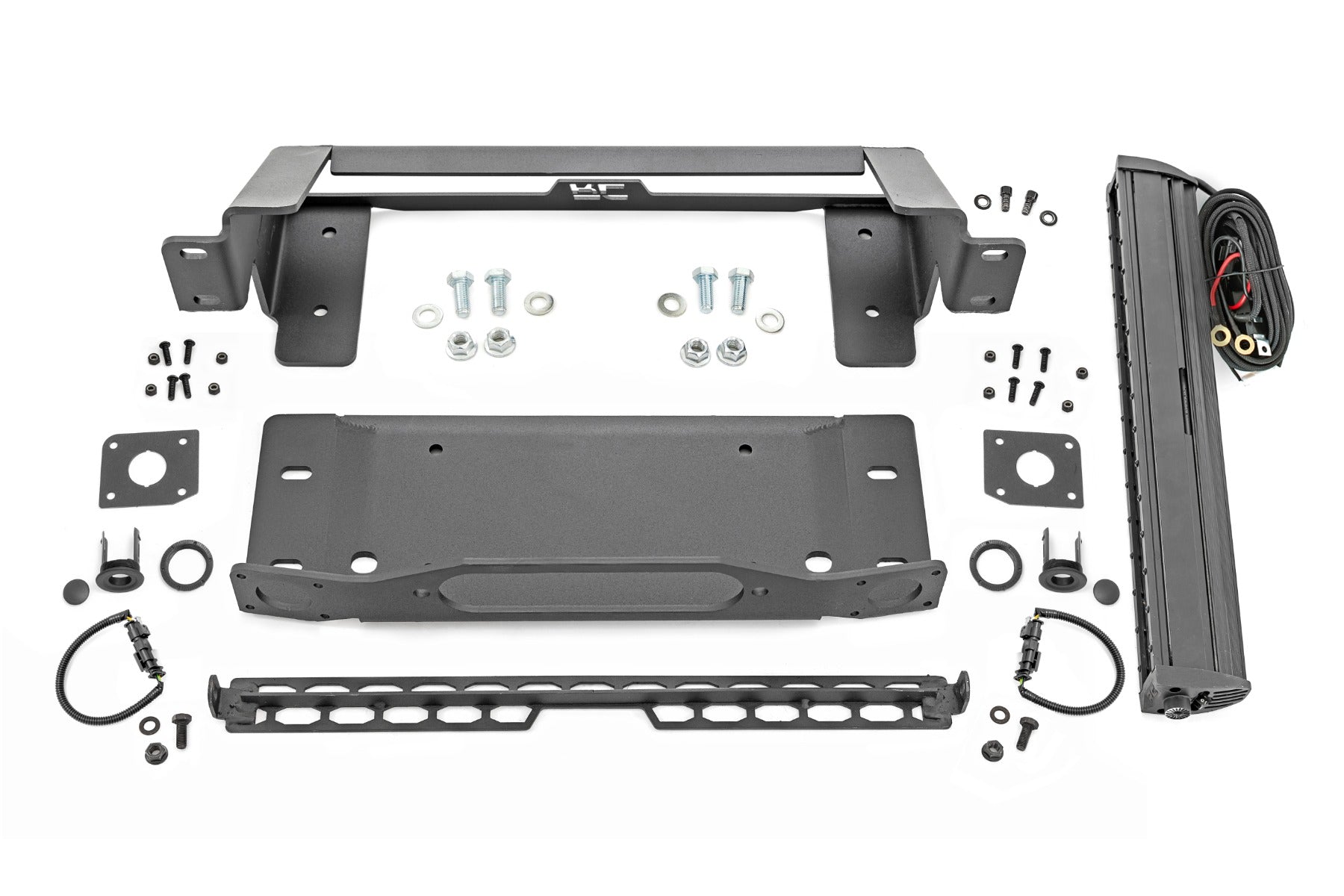 Rough Country High Winch Mount | All Models | 20 Inch Black Single Row LED | DRL | Ford Bronco (21-23)