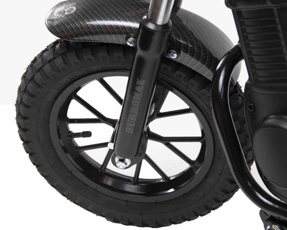 Burromax Electric Mini Bike - Tt350R Lithium Ion Powered With Full Suspension - Matte Black Carbon Fiber - Offroad Armor