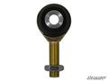 The image shows a Can-Am Maverick Heavy-Duty Tie Rod End Replacement Kit: a metal rod end bearing with a circular eye, black inner ring, silver center, threaded shaft, and hex nut. The SuperATV logo appears bottom right on a white background.