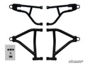 Four Can-Am Renegade (Gen 2) High Clearance 1.5 Offset A-Arms are arranged on a white background, two at the top and two at the bottom, with installation hardware, instructions at the lower left, and a SuperATV logo in the bottom right.