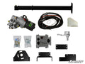 The Can-Am Renegade (Gen 1) Power Steering Kit is shown on a white background with an electric motor, wiring harness, metal brackets and plates, gear assembly, hardware bags, and the SuperATV logo in the bottom right corner.