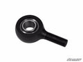 The image shows the Can-Am Heavy-Duty Tie Rod End Replacement Kit: a black metal rod end with a circular head, bolt hole, internal ball joint, and a threaded rod extending right. The SuperATV logo appears in the bottom right corner on a white background.
