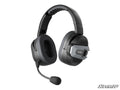 The Cardo Packtalk Edgephones Headset is a black over-ear gaming headset with cushioned ear pads, an adjustable headband, a flexible boom mic, visible controls on the right ear cup, and the SuperATV logo in the bottom right corner.