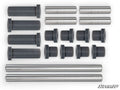 A set of CFMOTO UForce 1000 A-Arm Bushings, featuring long and short metal rods with gray cylindrical bushings in various sizes, arranged neatly on a white background. The SuperATV logo appears in the bottom right corner.
