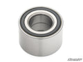 The Up & Running CFMOTO Wheel Bearing, featuring a cylindrical shape with a hollow center and black inner ring, rests on a white background. Its smooth, shiny surface is visible, with the SuperATV logo in the bottom right corner.
