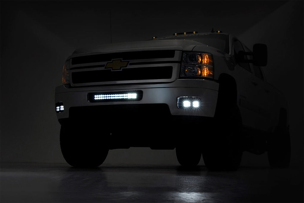 Rough Country Chevrolet LED Fog Light Kit | Black Series w/ Amber DRL (11-14 Silverado HD)