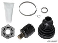 The Polaris Heavy-Duty Replacement CV Joint KitX300 is shown on a white background with a tube of grease, two metal clamps, a snap ring, metal joint assembly, black rubber boot, and black cylindrical CV joint housing. SuperATV logo appears bottom right.