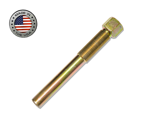 An EZ-GO DRIVE CLUTCH PULLER with partial threading is displayed on a white background. A circular “MADE IN THE USA” badge with an American flag appears in the top left corner.