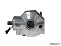 The Polaris General XP 1000 Complete Differential is displayed on a white background, featuring a metallic housing with engraved branding, a circular central opening, left-side shaft, wiring, visible bolts, and the SuperATV logo in the corner.
