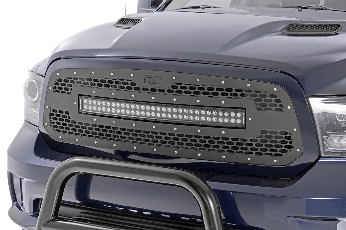 Rough Country Mesh Grille | 30" Dual Row LED | Black | Amber DRL | Ram 1500 (13-18 & Classic)